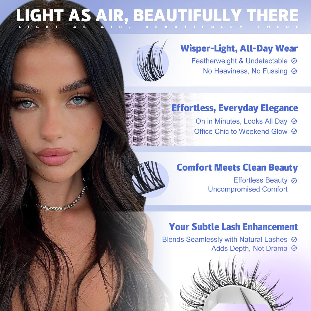 Pawotence Natural Lash Clusters Kit 10-16mm Wispy Lashes with Glue & Tweezers