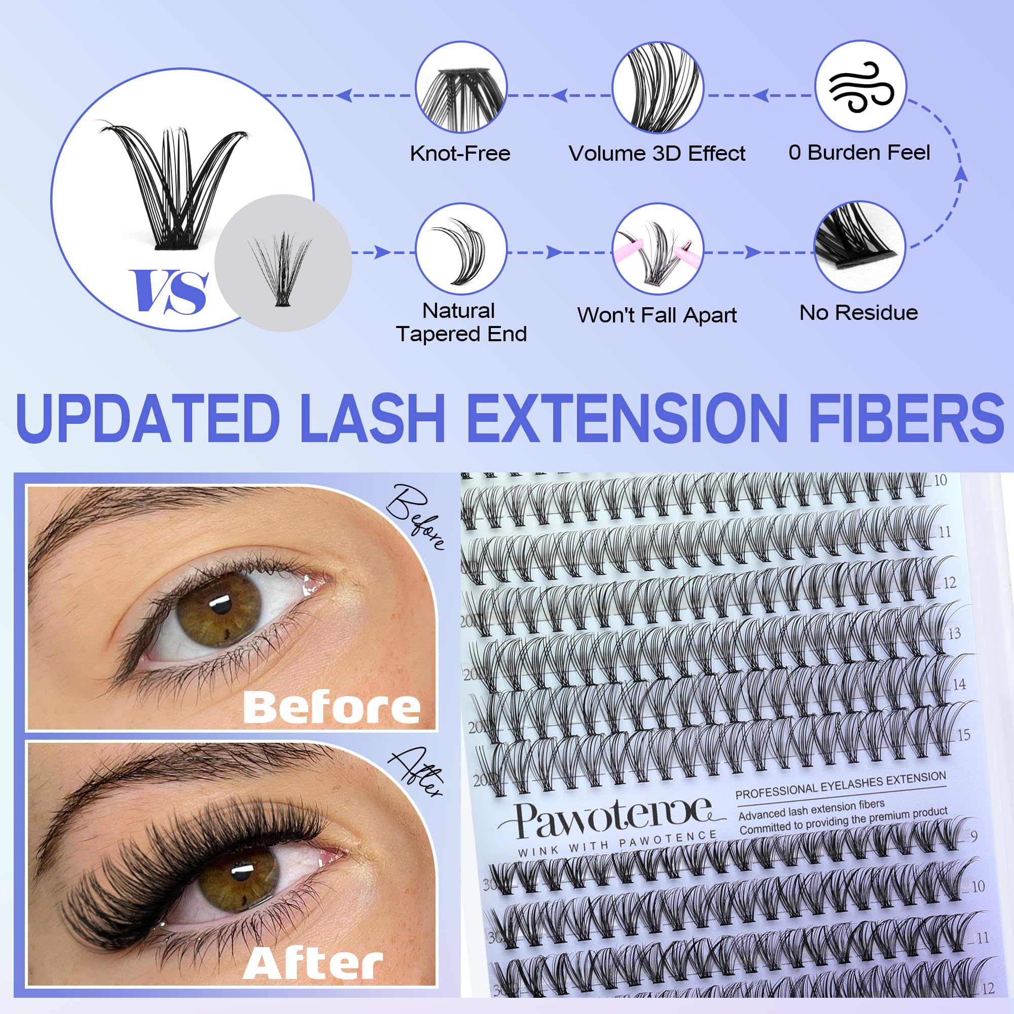 Pawotence Lash Extension Kit DIY 280pcs Clusters – 20D/30D, 9-15mm, Bond & Seal