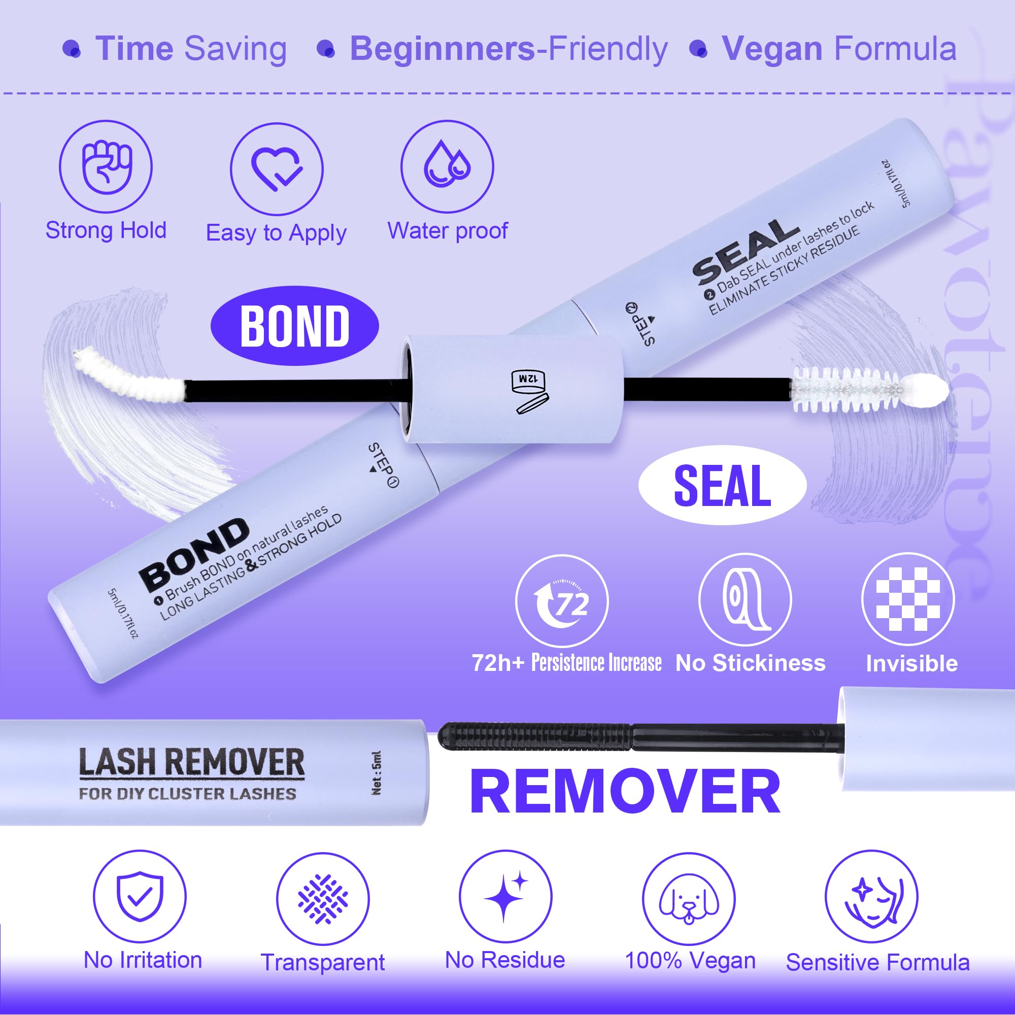 Pawotence Misha Lash Clusters Kit 10-18mm | 144pcs Wet Look Lashes + Bond & Seal