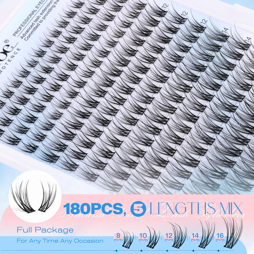 Pawotence Lash Clusters Kit – DIY 180pc Wispy Lashes (8-16mm)
