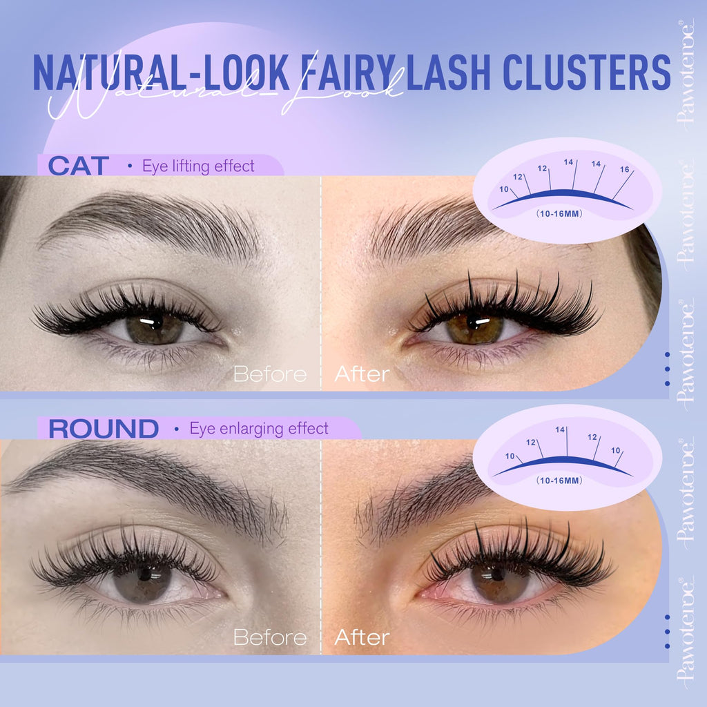 Pawotence Natural Lash Clusters Kit 10-16mm Wispy Lashes with Glue & Tweezers