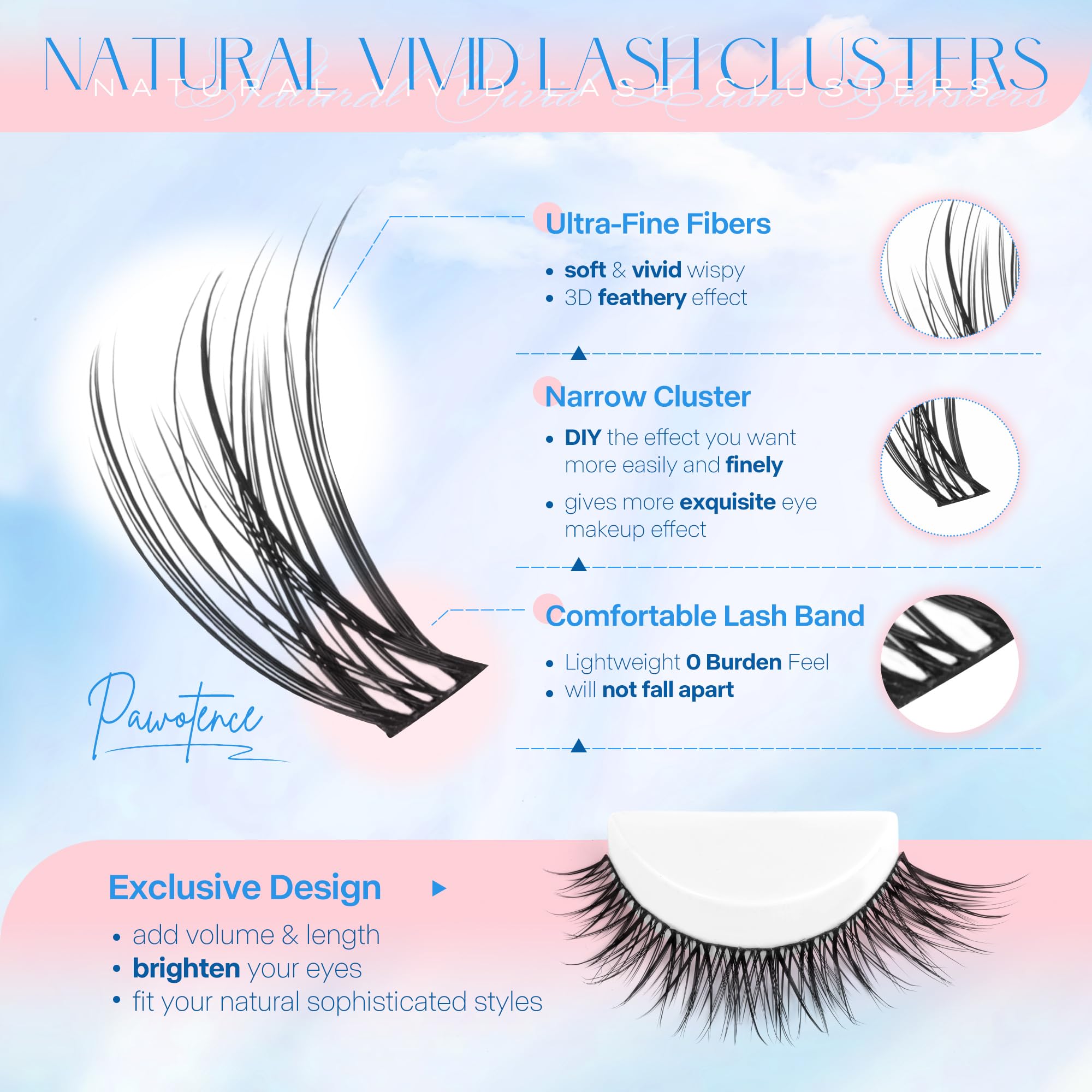 Pawotence Lash Clusters Kit – DIY 180pc Wispy Lashes (8-16mm)