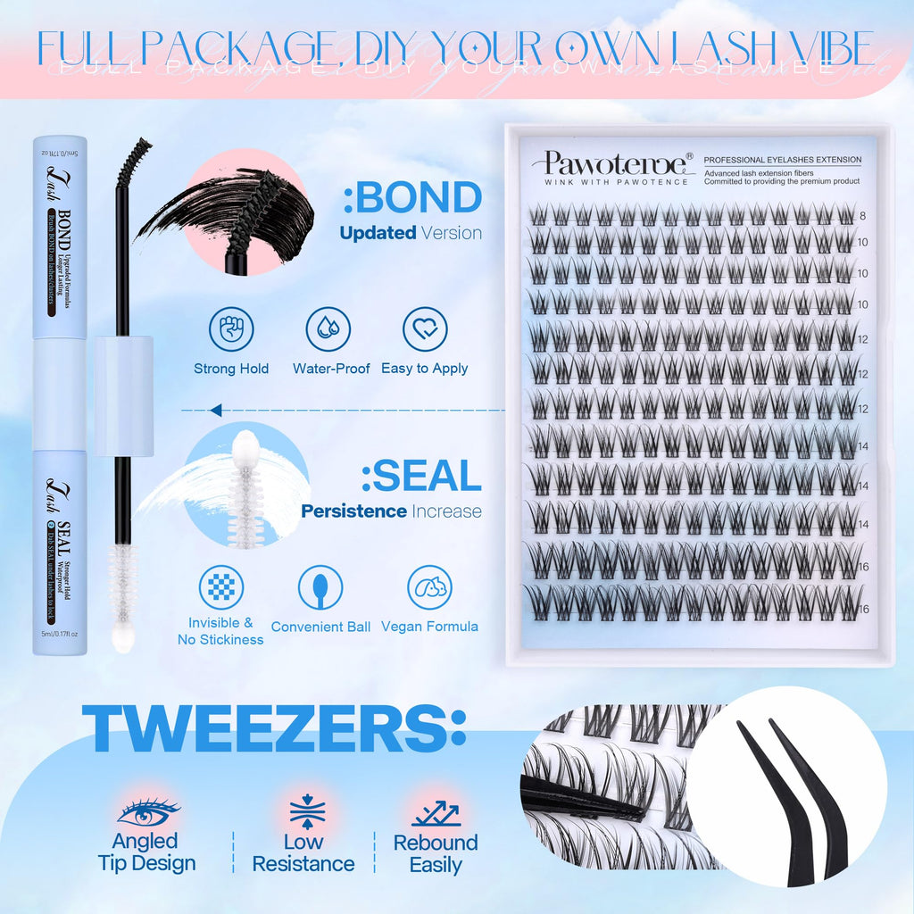 Pawotence Lash Clusters Kit – DIY 180pc Wispy Lashes (8-16mm)