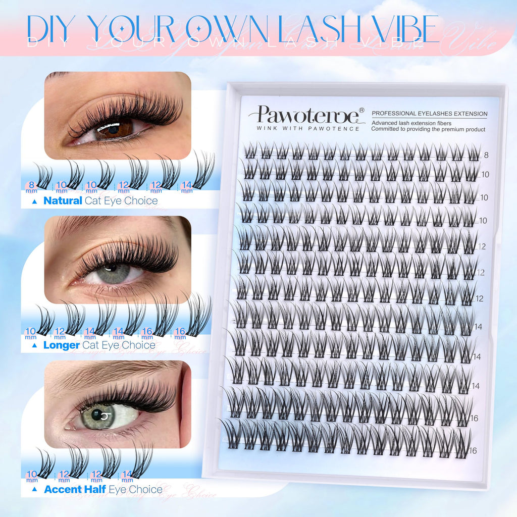 Pawotence Lash Clusters Kit – DIY 180pc Wispy Lashes (8-16mm)