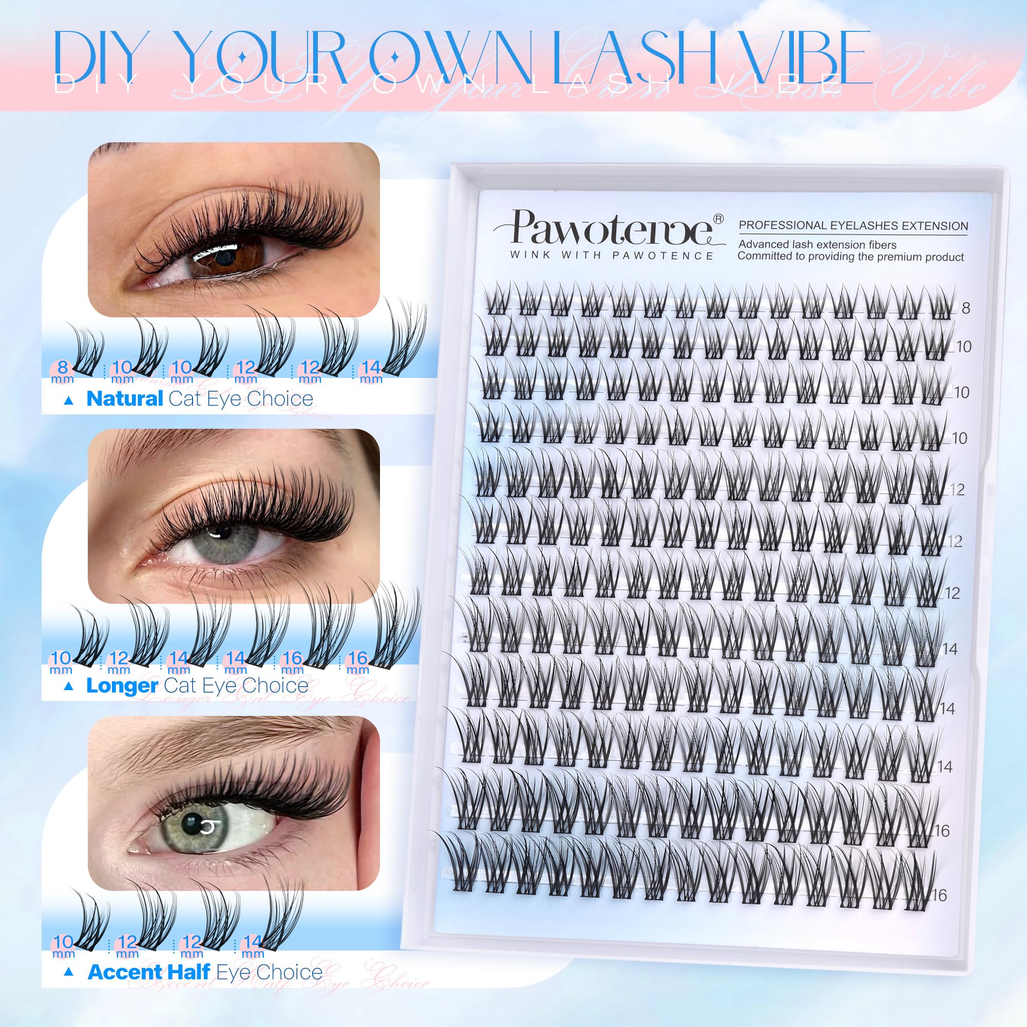 Pawotence Lash Clusters Kit – DIY 180pc Wispy Lashes (8-16mm)