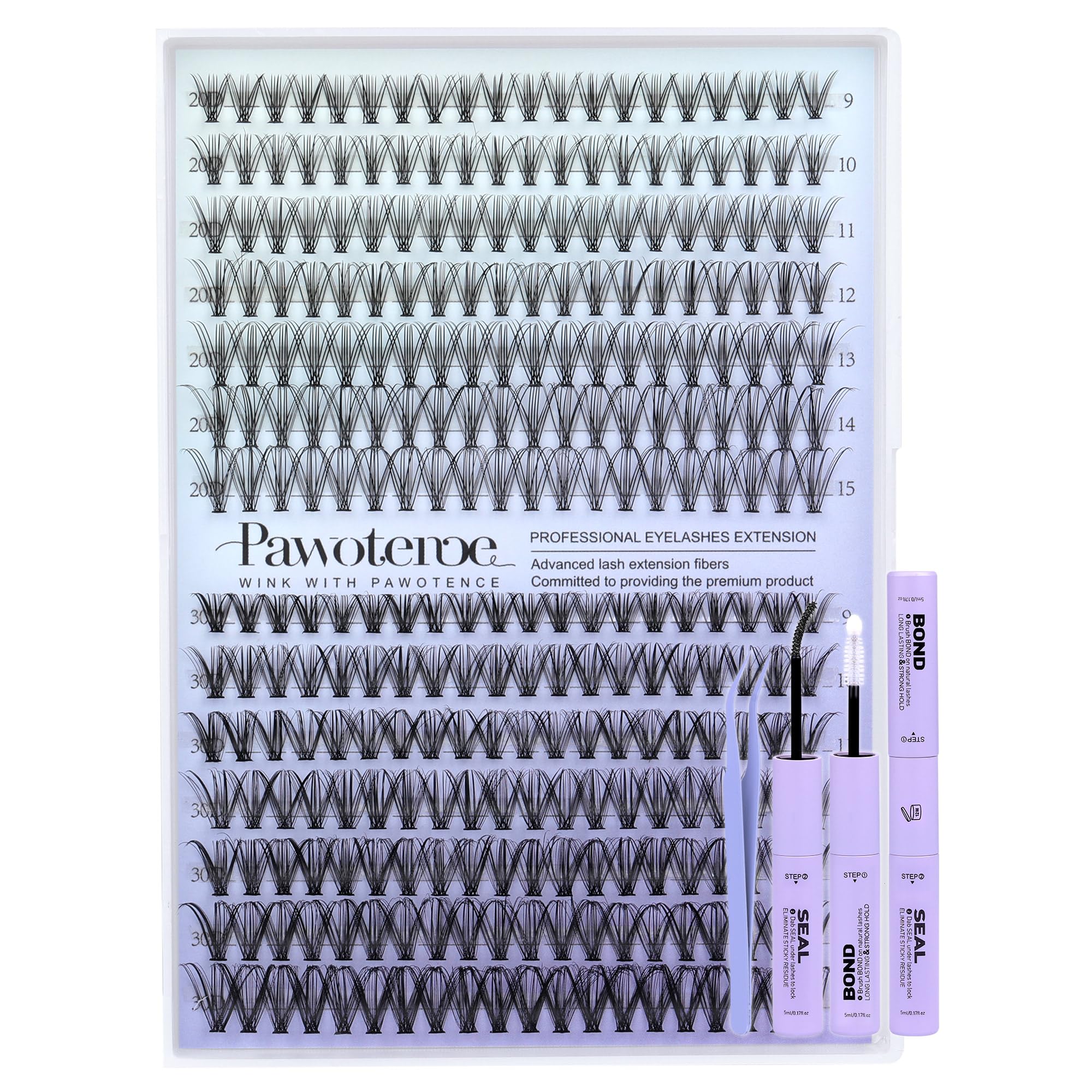 Pawotence Lash Extension Kit DIY 280pcs Clusters – 20D/30D, 9-15mm, Bond & Seal