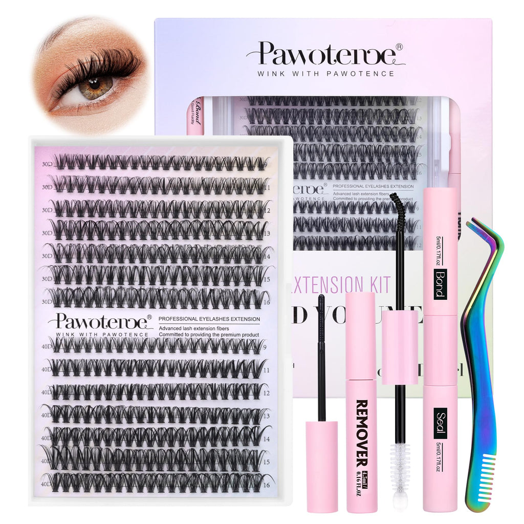 Pawotence Lash Extension Kit DIY 280pcs Clusters 30D/40D with Bond, Seal, Remover & Tweezers