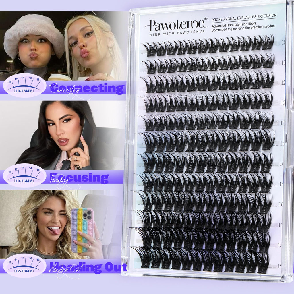Pawotence Misha Lash Clusters Kit 10-18mm | 144pcs Wet Look Lashes + Bond & Seal