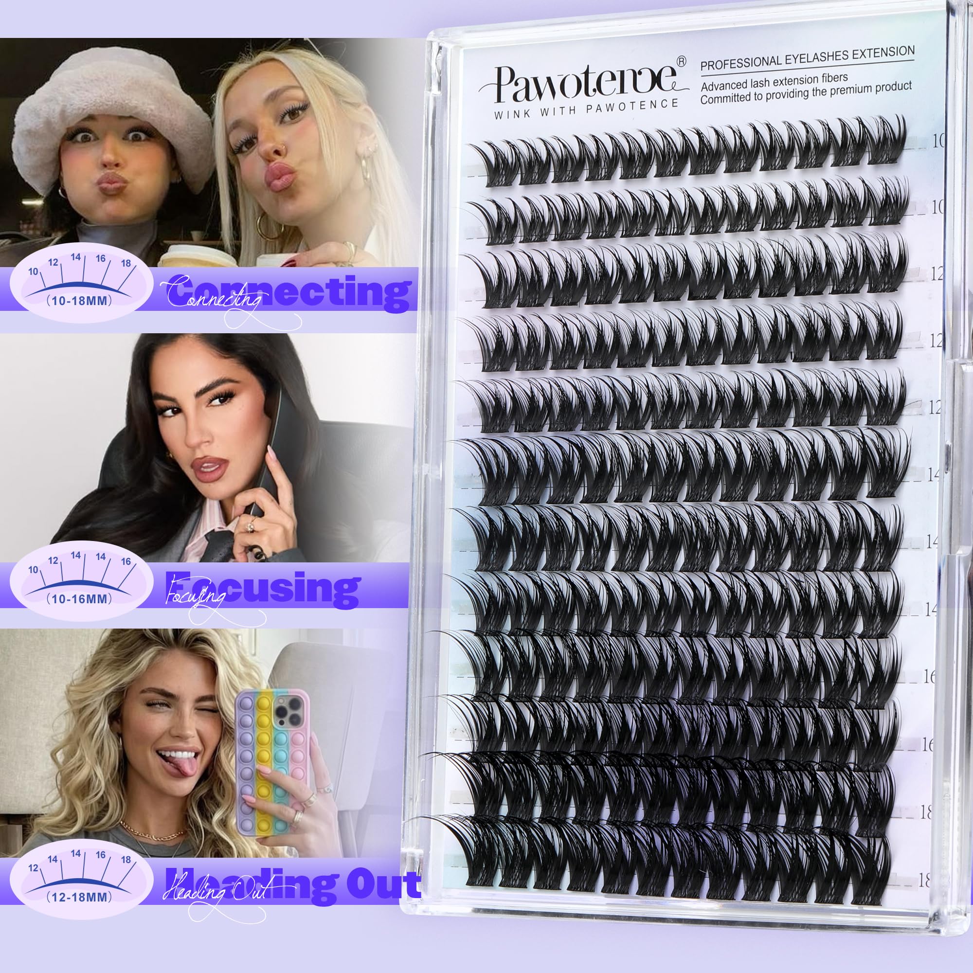 Pawotence Misha Lash Clusters Kit 10-18mm | 144pcs Wet Look Lashes + Bond & Seal