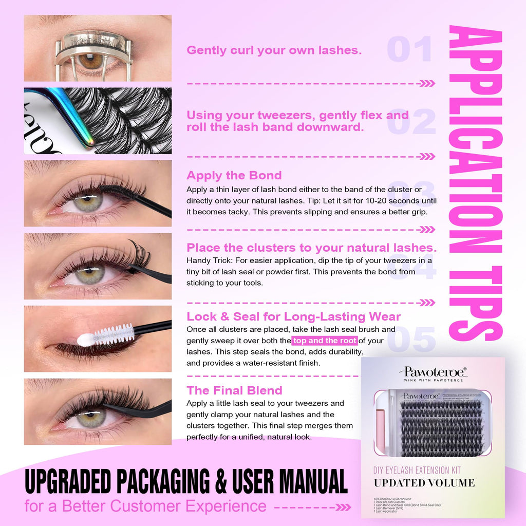 Pawotence Lash Extension Kit DIY 280pcs Clusters 30D/40D with Bond, Seal, Remover & Tweezers