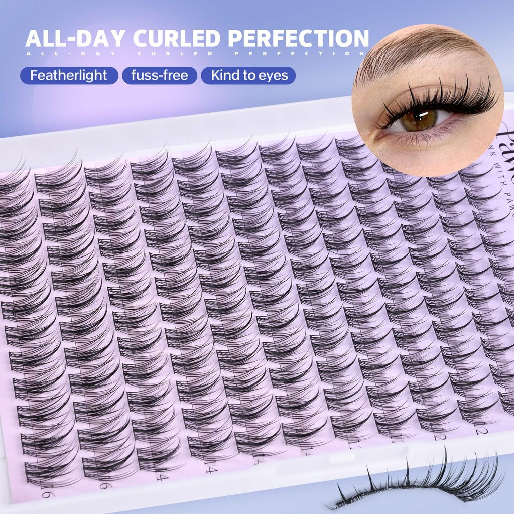 Pawotence Natural Lash Clusters Kit 10-16mm Wispy Lashes with Glue & Tweezers
