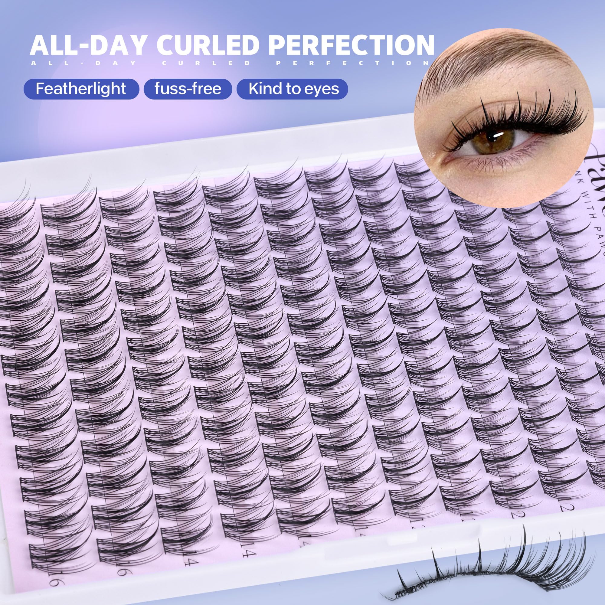 Pawotence Natural Lash Clusters Kit 10-16mm Wispy Lashes with Glue & Tweezers
