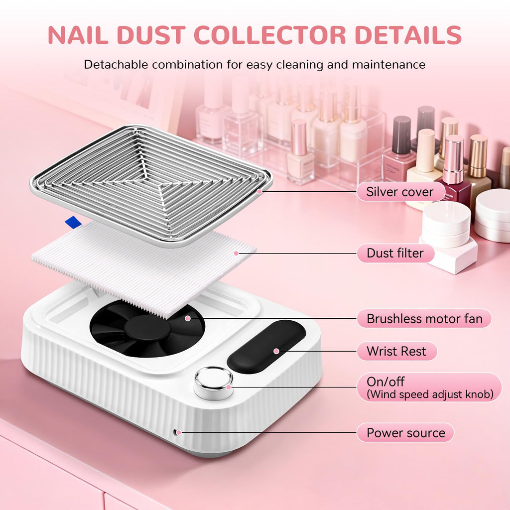 Paxato Nail Duster Collector – 4000RPM Dust Collector with Wrist Rest & 0–100% Adjustable Suction