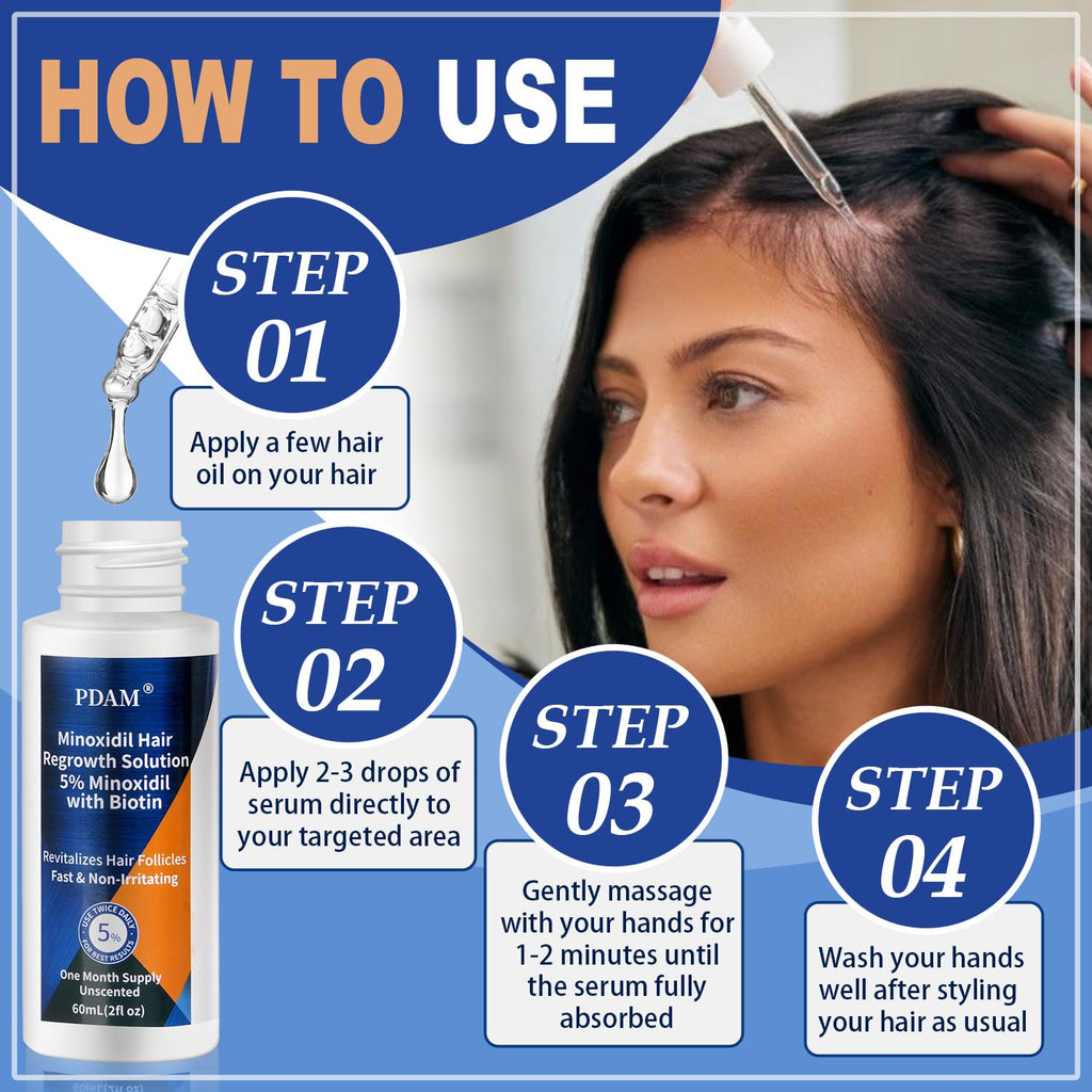 Pdam Minoxidil 5% Hair Growth Serum for Men & Women – 6 oz