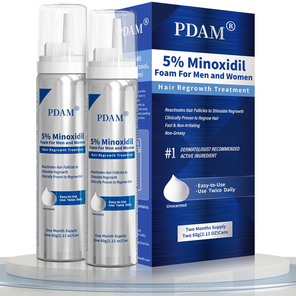 Pdam 5% Minoxidil Foam for Men & Women – Hair Growth Treatment (2 x 2.11 oz)