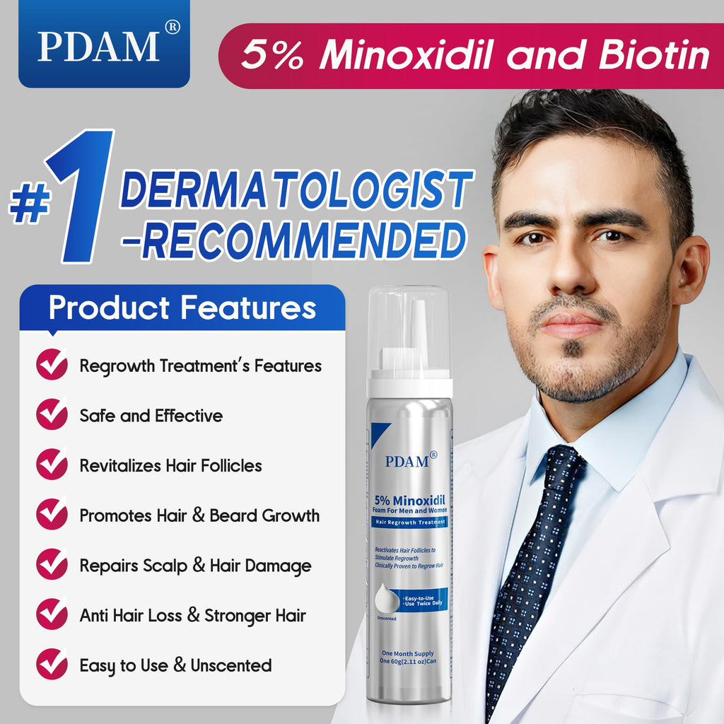 Pdam 5% Minoxidil Foam for Men & Women – Hair Growth Treatment (2 x 2.11 oz)