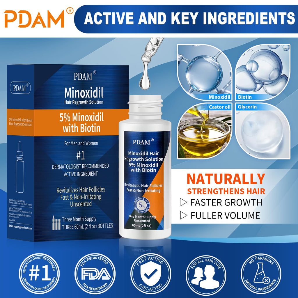 Pdam Minoxidil 5% Hair Growth Serum for Men & Women – 6 oz