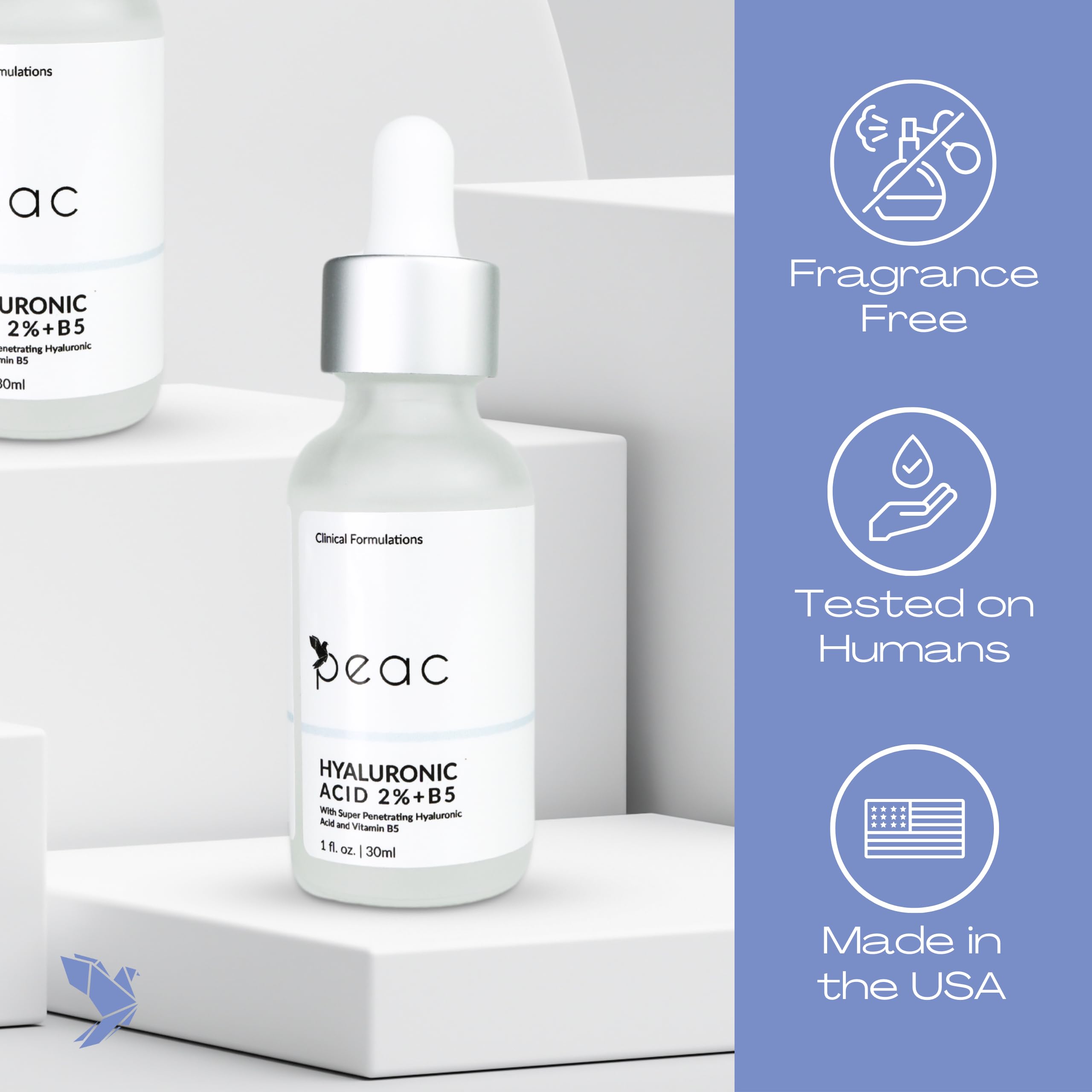 Peac Hyaluronic Acid 2% + B5 Serum – USA Made, Fragrance Free, Lightweight Hydration