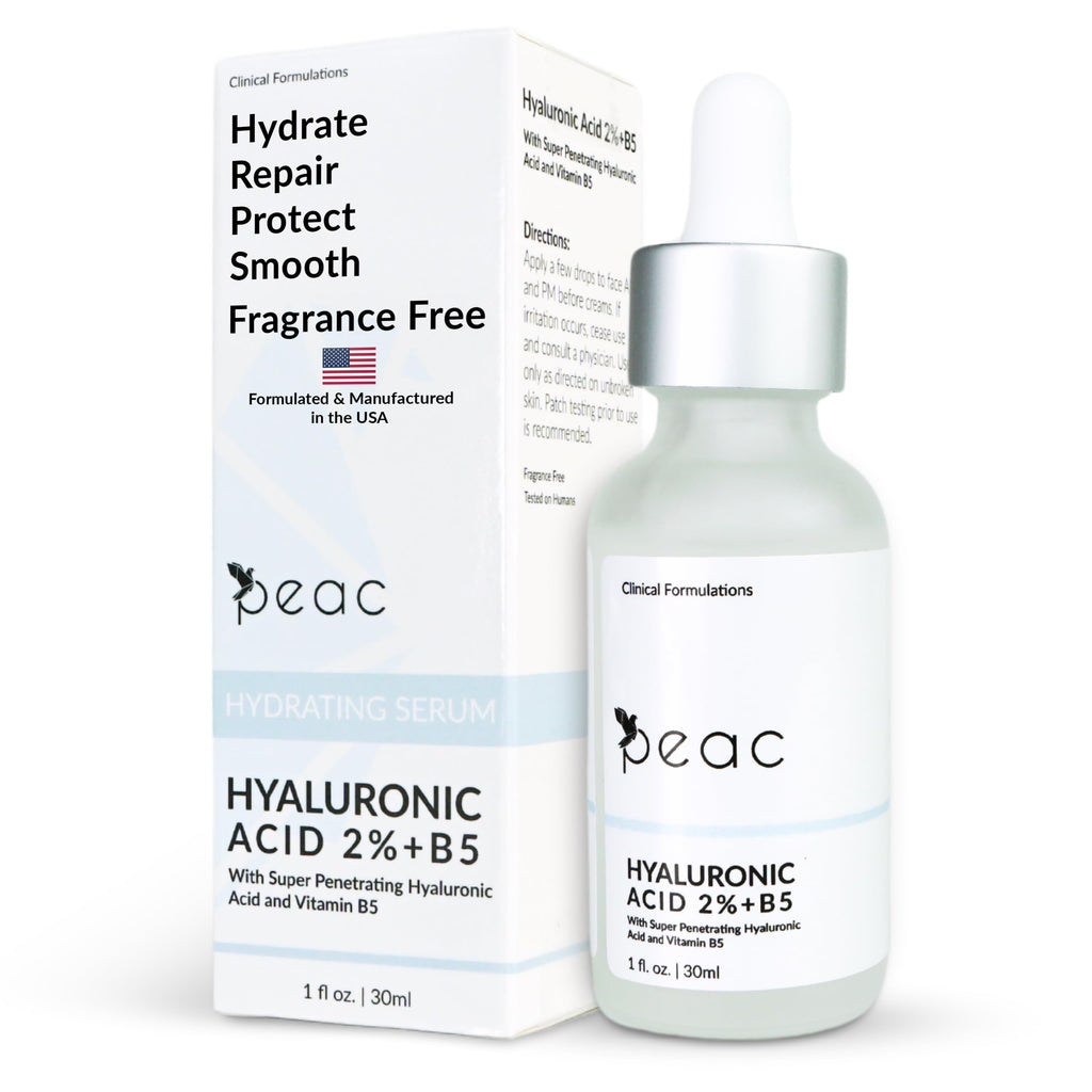 Peac Hyaluronic Acid 2% + B5 Serum – USA Made, Fragrance Free, Lightweight Hydration