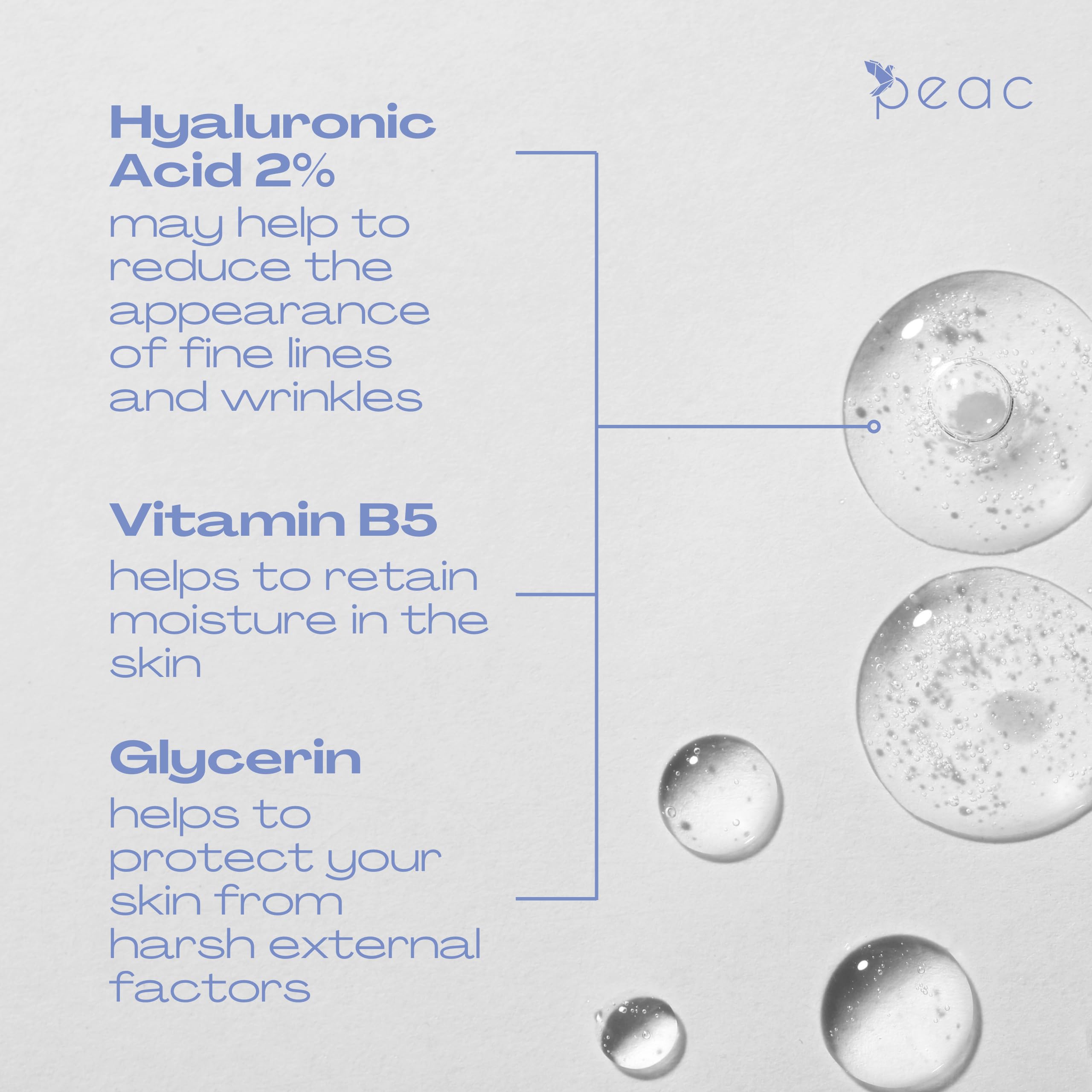 Peac Hyaluronic Acid 2% + B5 Serum – USA Made, Fragrance Free, Lightweight Hydration