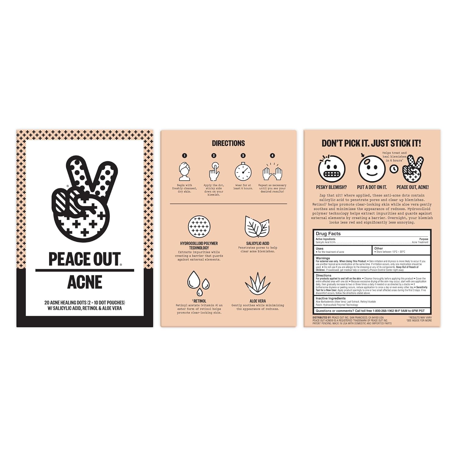 Peace Out Acne Healing Dots – Fast-Acting Pimple Patches with Salicylic Acid & Retinol (20 Count)