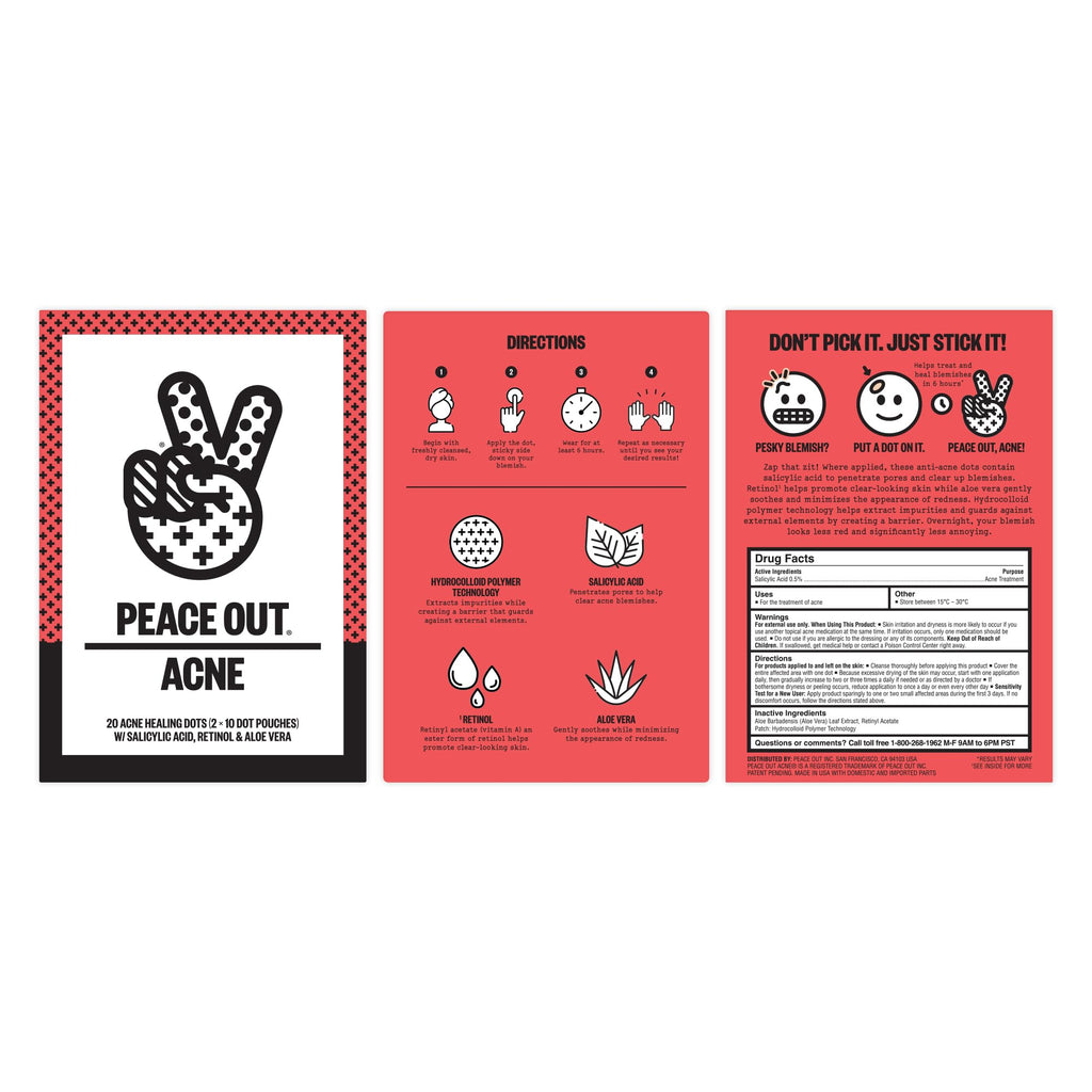 PEACE OUT Early Stage Acne Dots | Hydrocolloid Patches with Dissolving Microneedles & Salicylic Acid, 8 Count