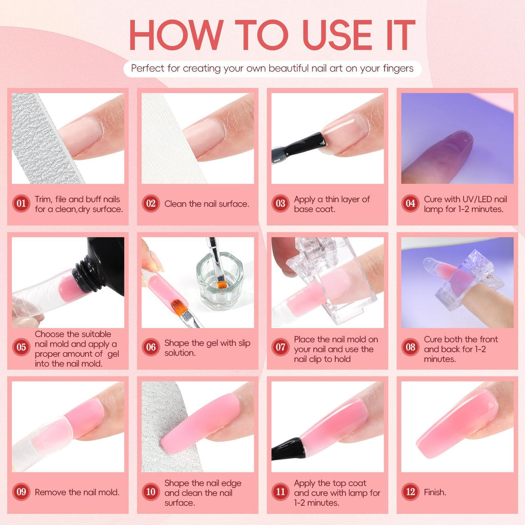 PEACECOLOR Poly Nail Gel Kit — 15 Colors, Mini Lamp, All-in-One DIY Salon Kit