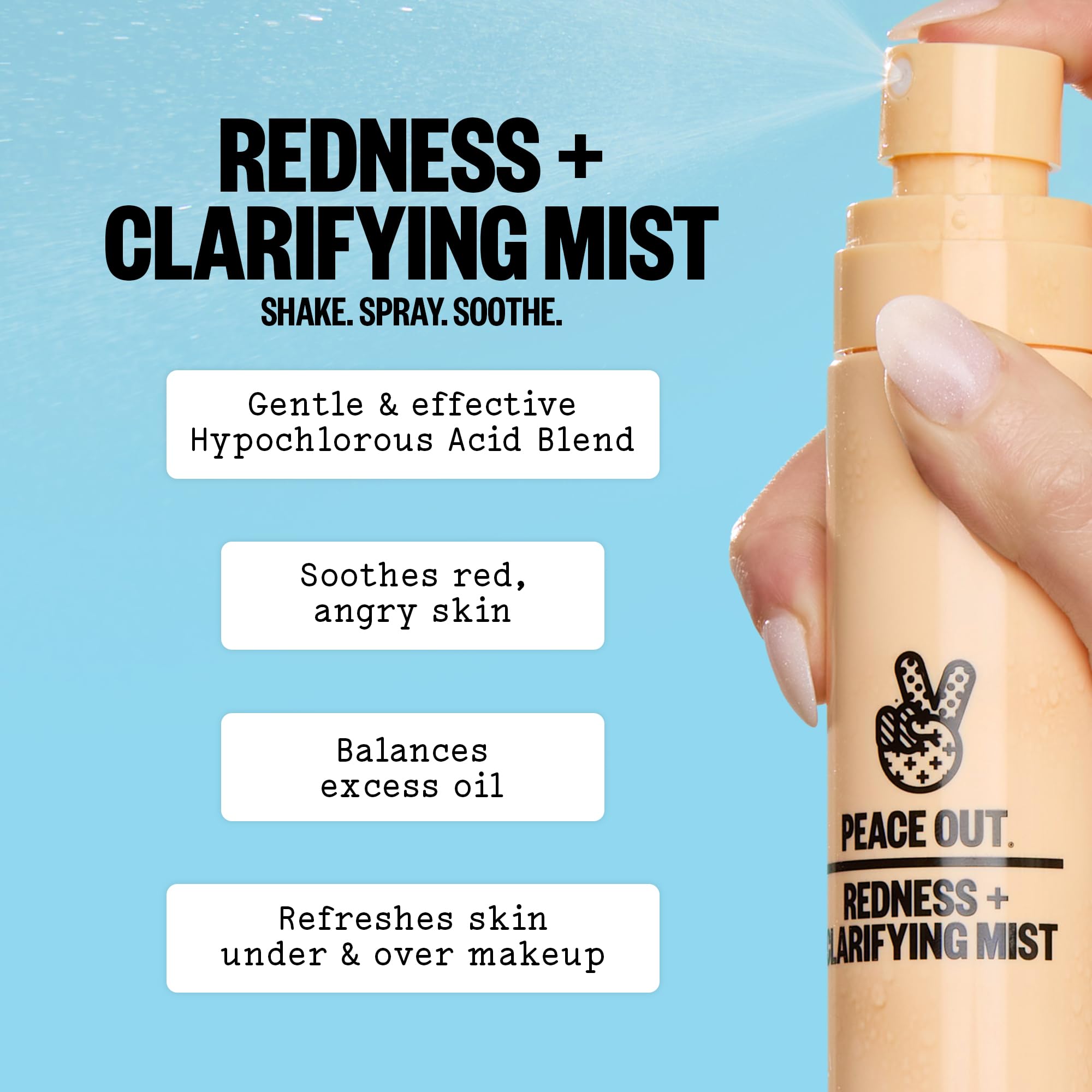 PEACE OUT Redness + Clarifying Mist — Hypochlorous Facial Spray for Acne-Prone Skin