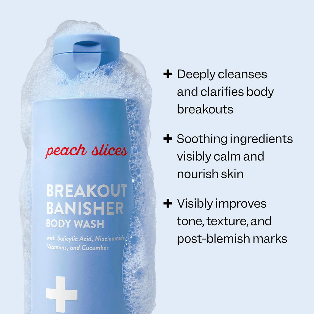 Peach Slices Breakout Banisher Body Wash – 1% Salicylic + Glycolic, Niacinamide, Cucumber | Vegan & Cruelty-Free