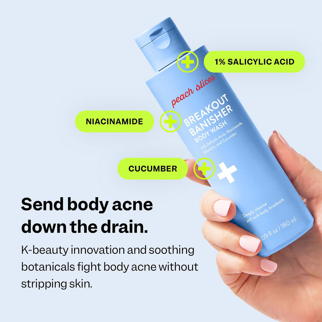 Peach Slices Breakout Banisher Body Wash – 1% Salicylic + Glycolic, Niacinamide, Cucumber | Vegan & Cruelty-Free