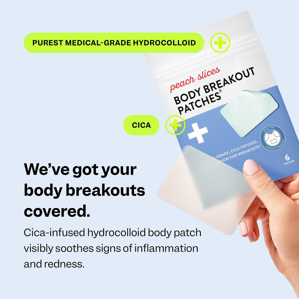 Peach Slices Body Breakout Patches (6 ct) – Overnight Hydrocolloid Patch with Cica, Hypoallergenic & Cruelty-Free