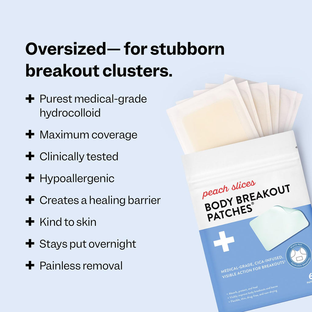 Peach Slices Body Breakout Patches (6 ct) – Overnight Hydrocolloid Patch with Cica, Hypoallergenic & Cruelty-Free