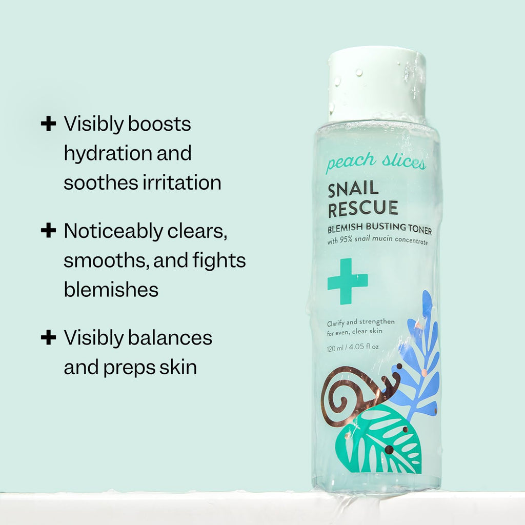 Peach Slices Snail Rescue Toner – 95% Snail Mucin, 4.05 oz, Hyaluronic Acid & CICA | Vegan & Cruelty-Free