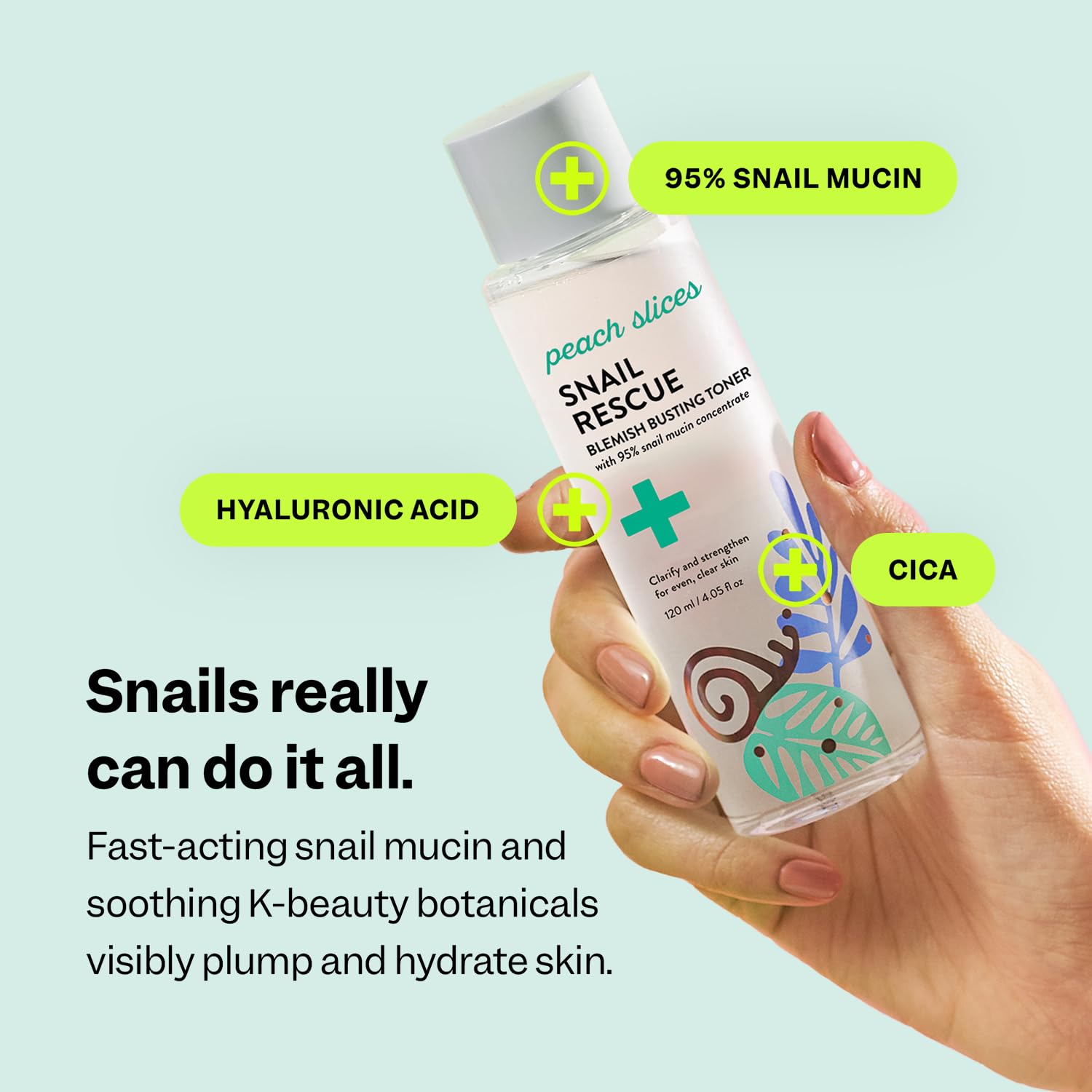 Peach Slices Snail Rescue Toner – 95% Snail Mucin, 4.05 oz, Hyaluronic Acid & CICA | Vegan & Cruelty-Free