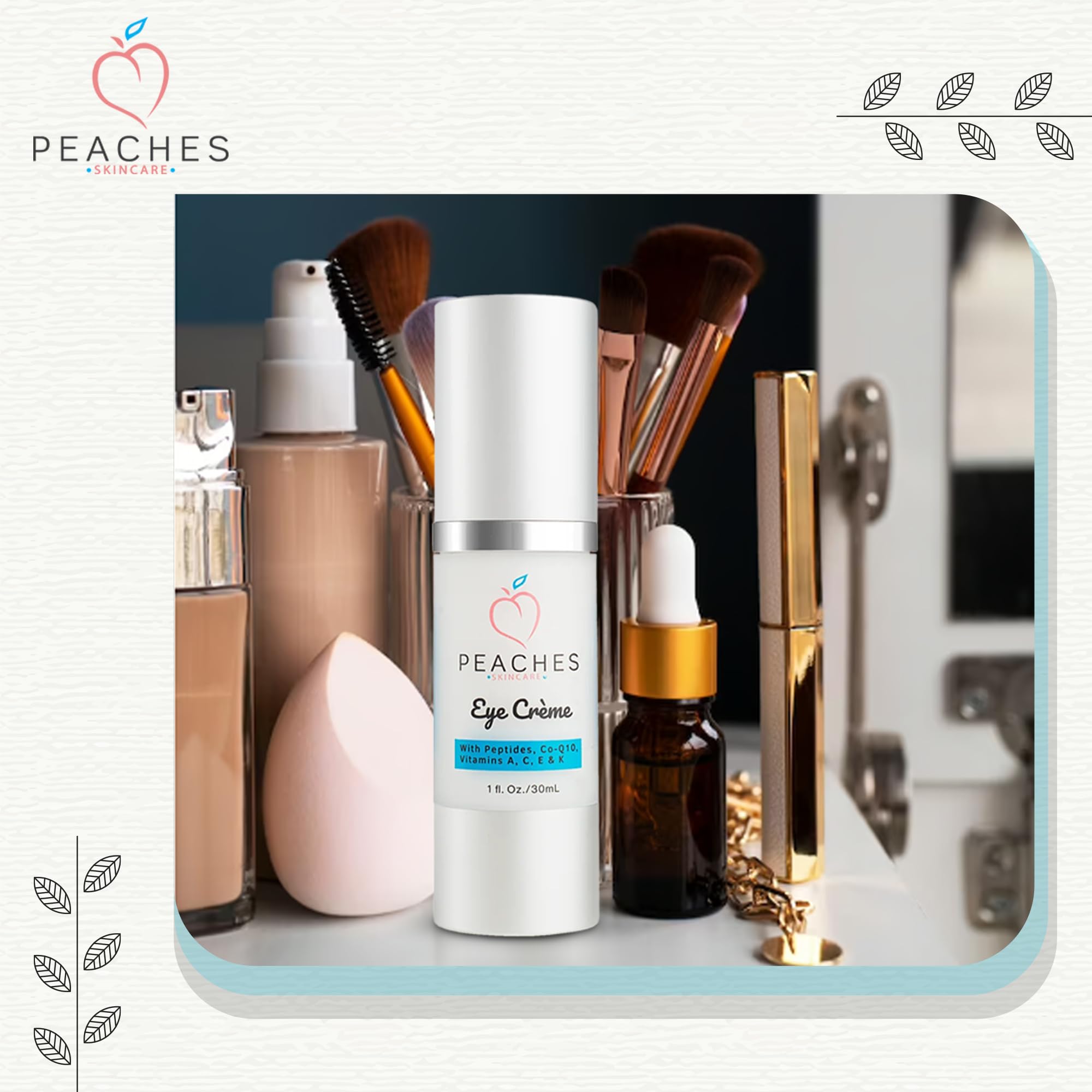Peaches Skin Care Under Eye Cream – Target Puffiness, Dark Circles & Bags (Vegan)