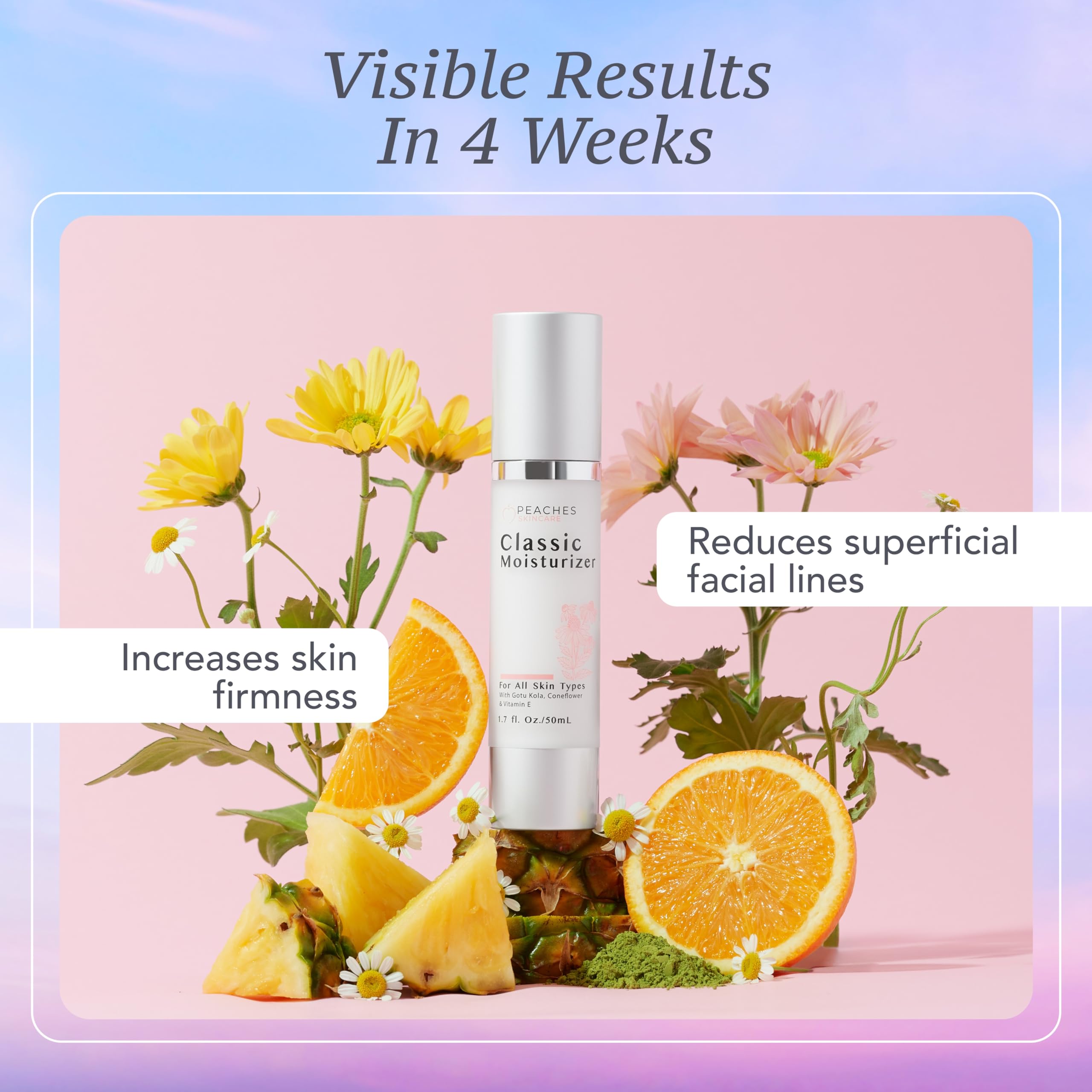Peaches Skin Care Hydrating Vegan Moisturizer with Vitamin E, Gotu Kola & Pineapple – Daily Face Cream 1.7 oz