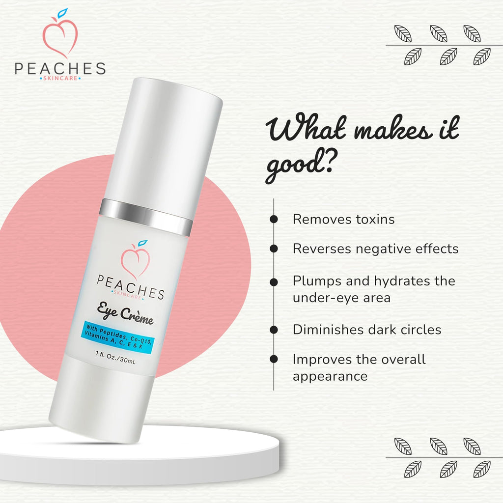 Peaches Skin Care Under Eye Cream – Target Puffiness, Dark Circles & Bags (Vegan)