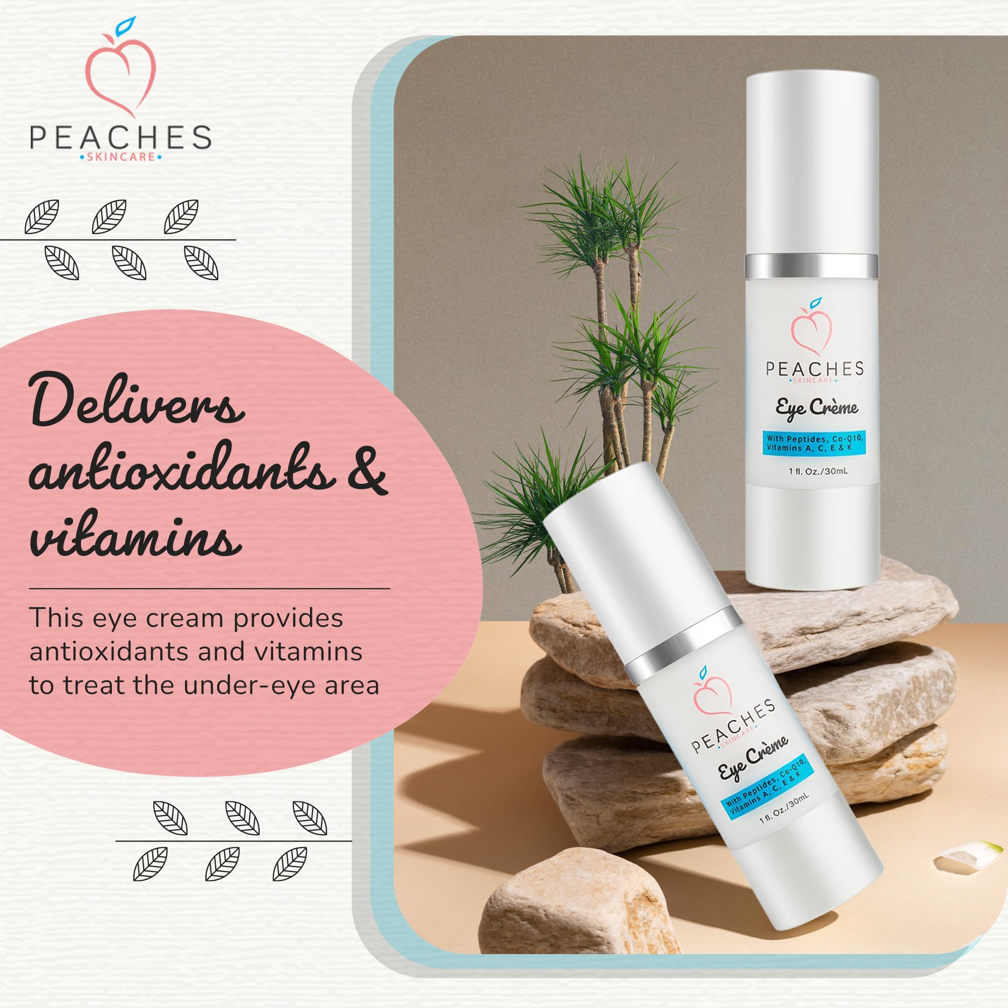 Peaches Skin Care Under Eye Cream – Target Puffiness, Dark Circles & Bags (Vegan)