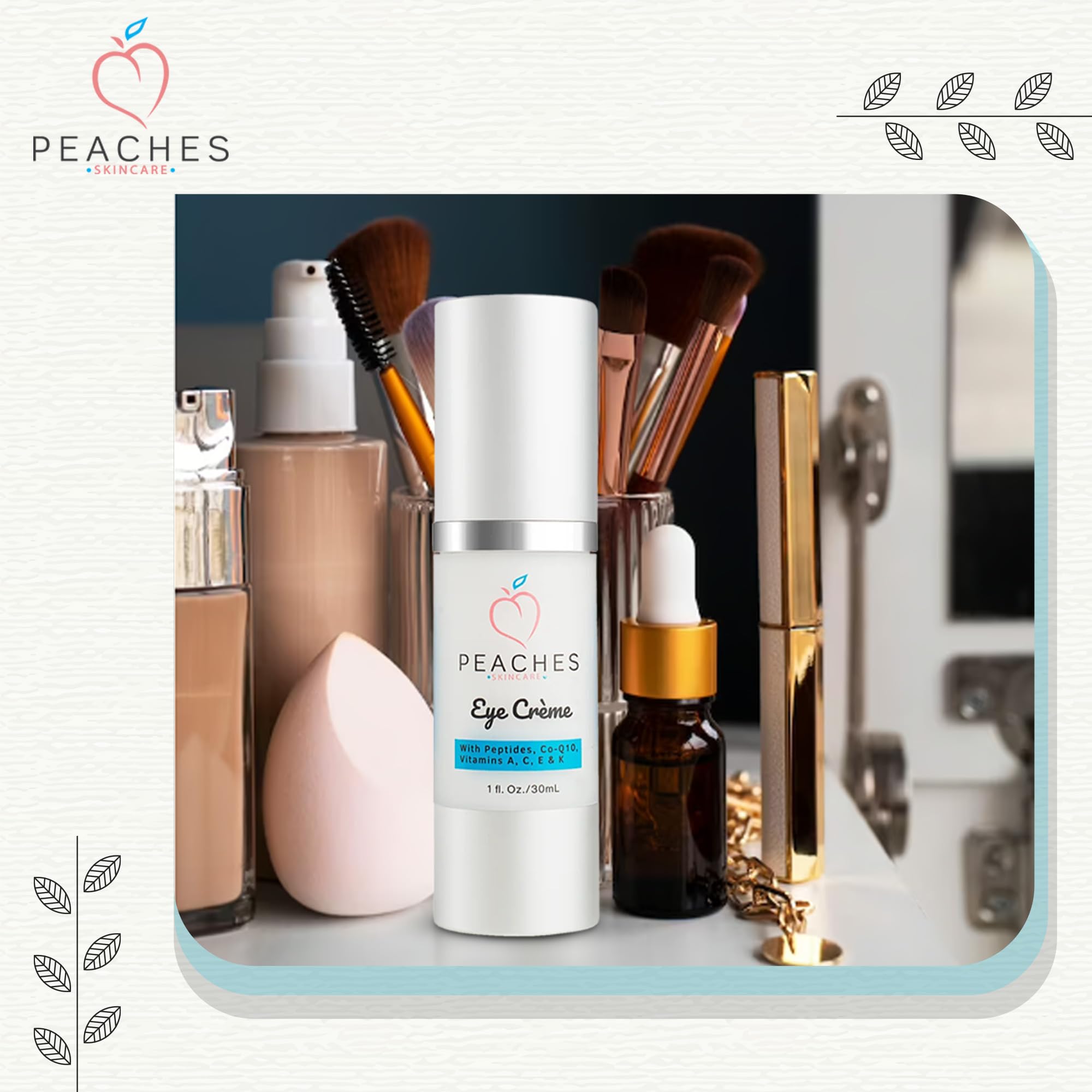 Peaches Skin Care Under Eye Cream – Target Puffiness, Dark Circles & Bags (Vegan)