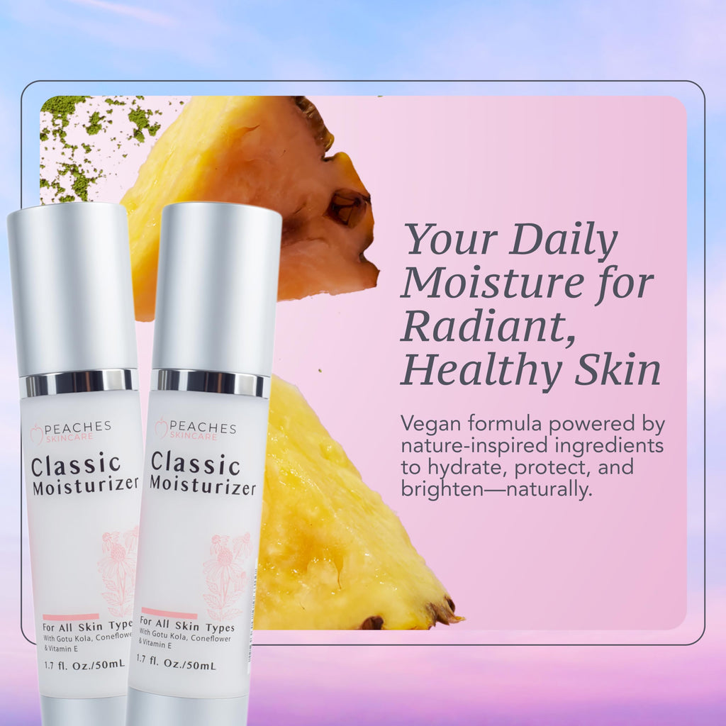 Peaches Skin Care Hydrating Vegan Moisturizer with Vitamin E, Gotu Kola & Pineapple – Daily Face Cream 1.7 oz