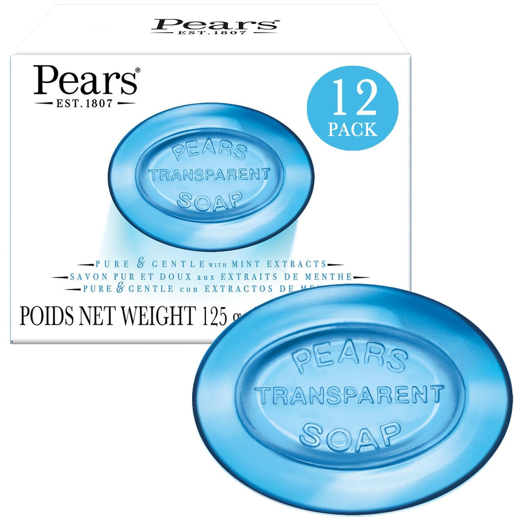 Pears Glycerin Soap with Mint Extract – Transparent Blue, 12-Pack