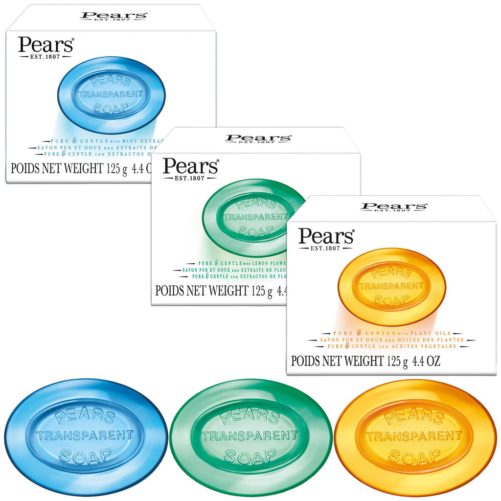 Pears Soap 3-Pack – Pure Glycerin Bars with Mint, Lemon & Oils (4.4 oz each)