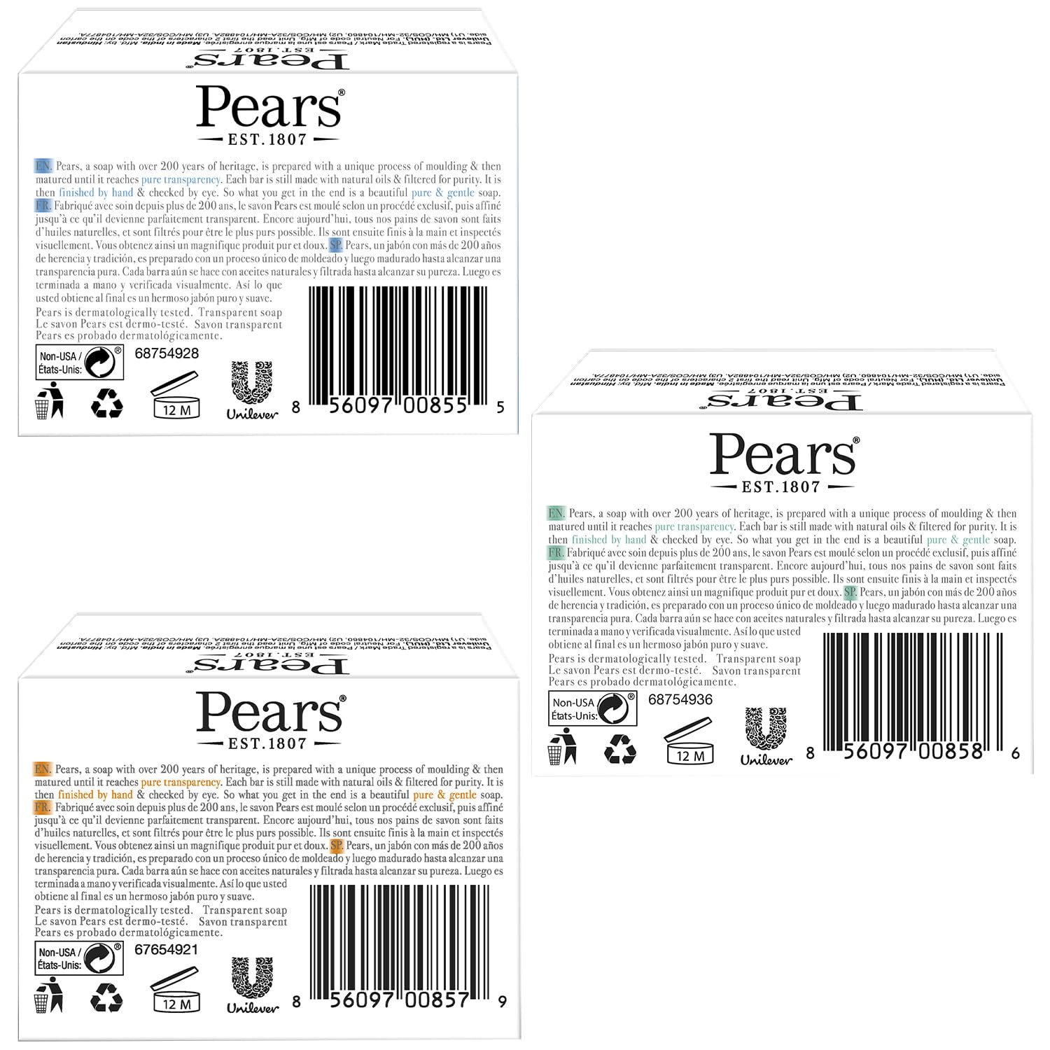 Pears Soap 3-Pack – Pure Glycerin Bars with Mint, Lemon & Oils (4.4 oz each)