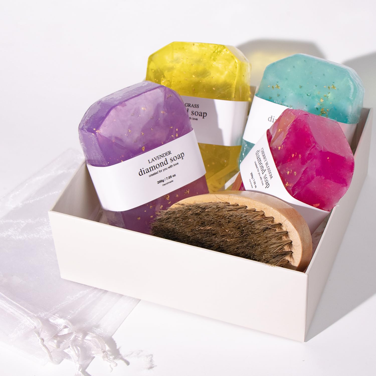 PEARLWORLD Handmade Soap Gift Set – 4x 200g Gold Foil Diamond Bars for Women & Men
