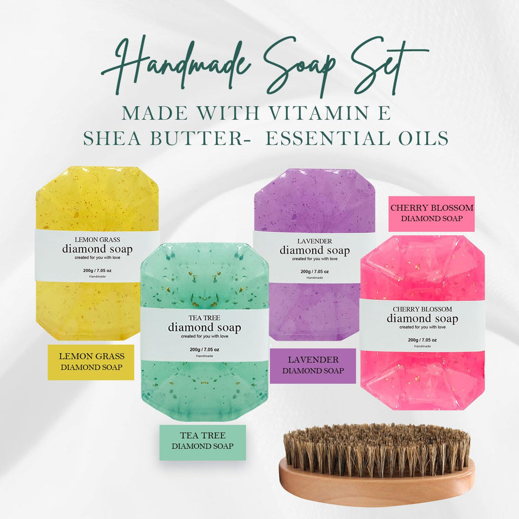 PEARLWORLD Handmade Soap Gift Set – 4x 200g Gold Foil Diamond Bars for Women & Men