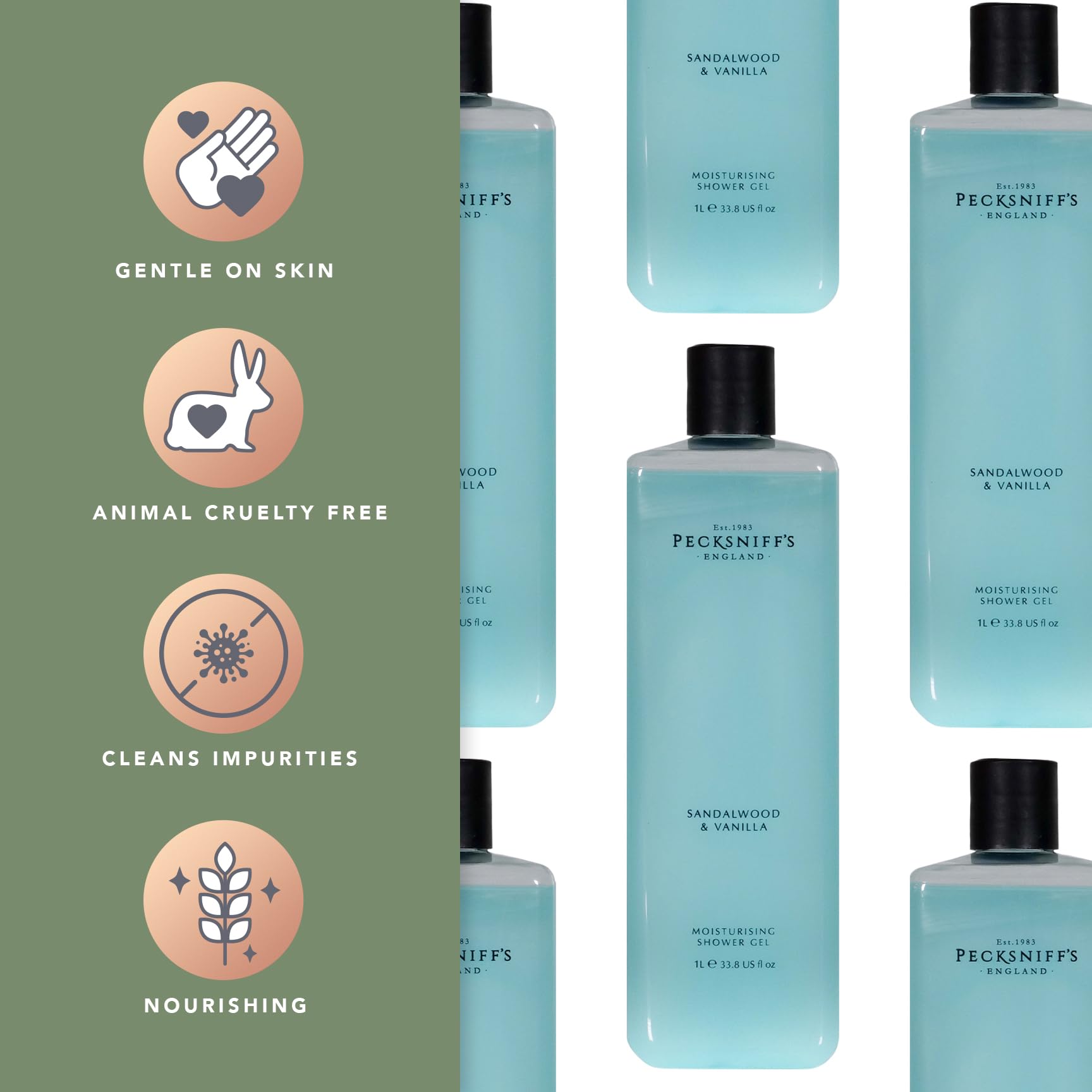 Pecksniff's 1L Shower Gel (CORE) Sandalwood Vanilla – Spa-Like Hydration