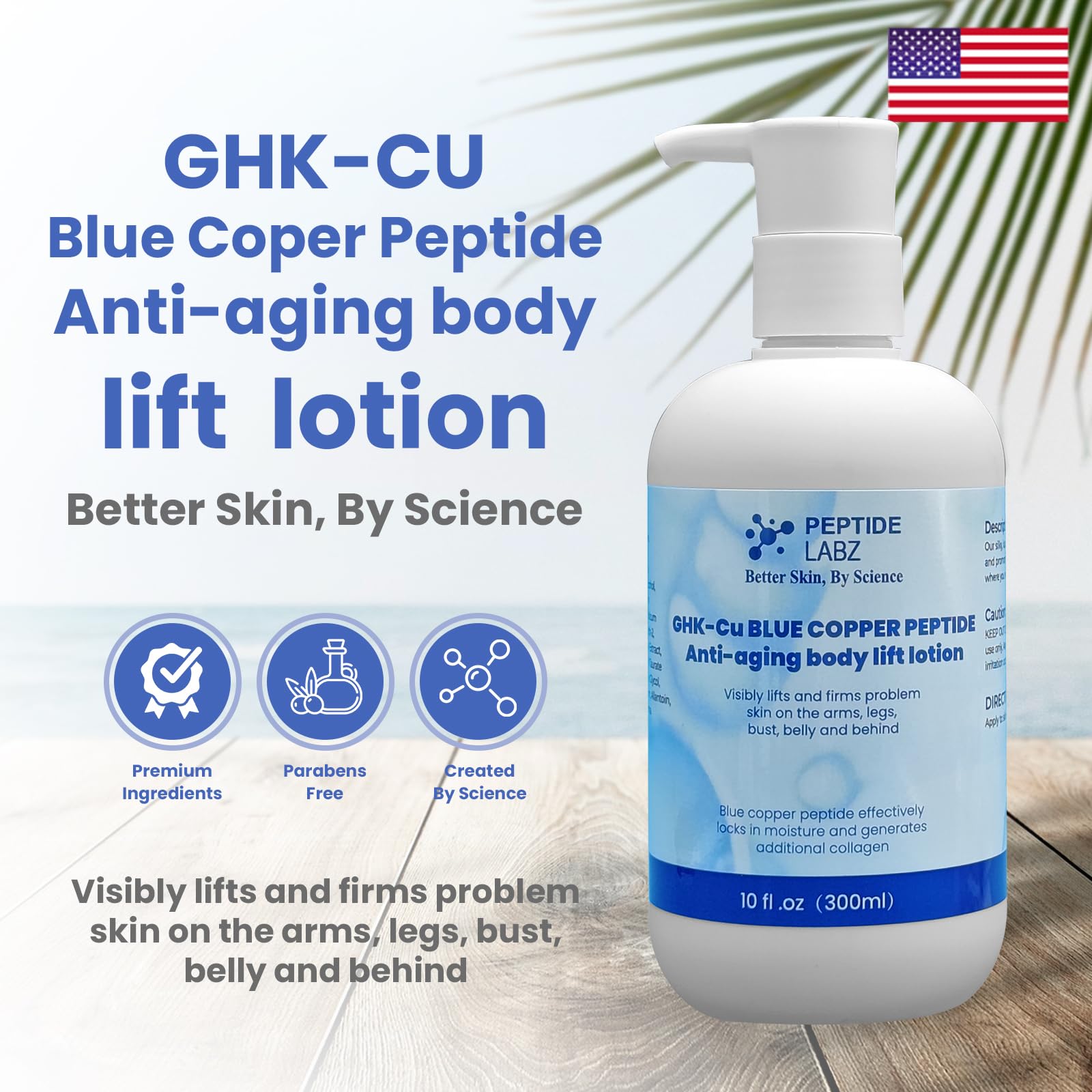 PeptideLabz Copper Peptide & Hyaluronic Acid Body Lotion – Anti-Aging, Skin Firming & Hydrating – 10 fl oz