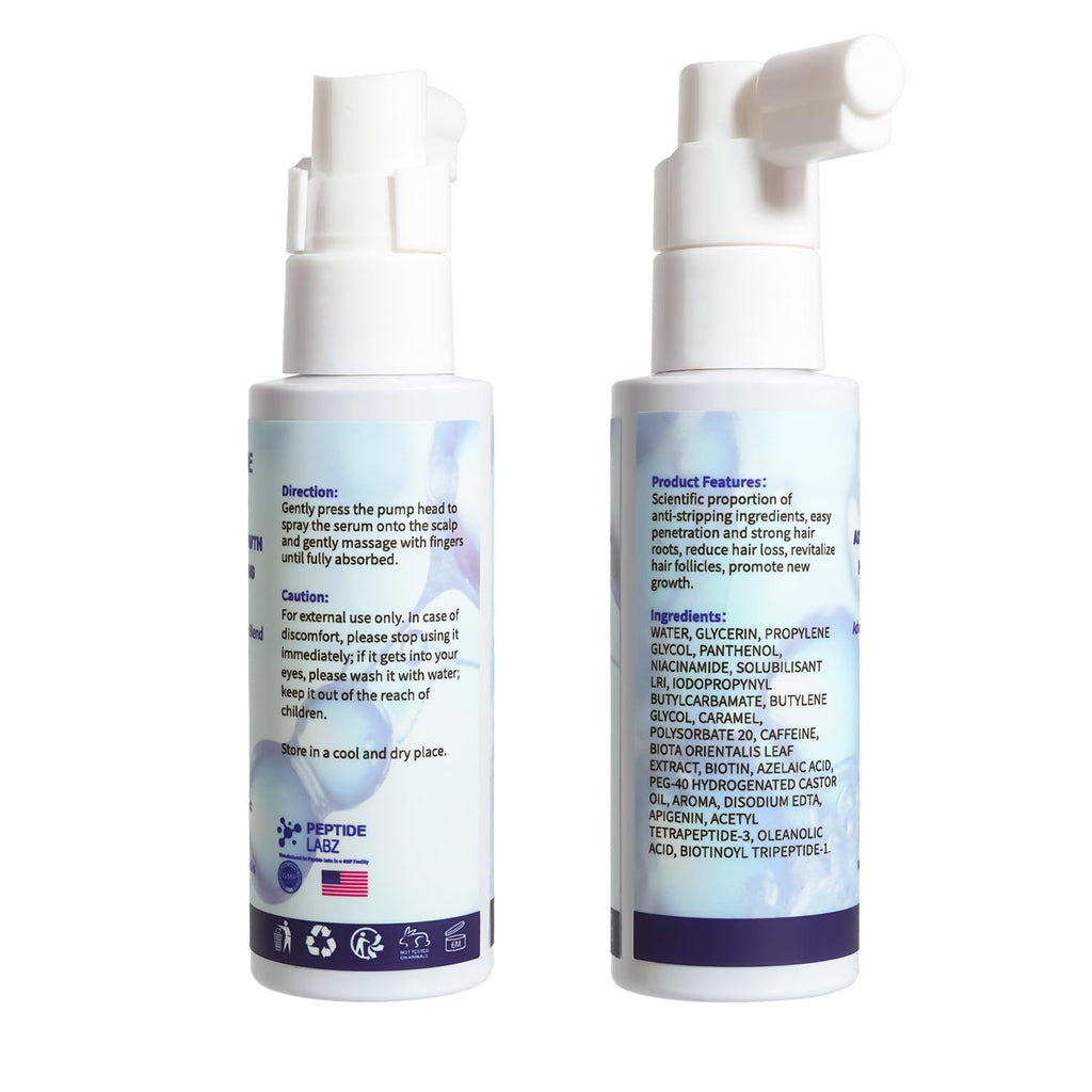 PeptideLabz Hair Growth Serum Spray – Acetyl Tetrapeptide-3, Biotinoyl Tripeptide-1, Caffeine, Licorice Root Extract