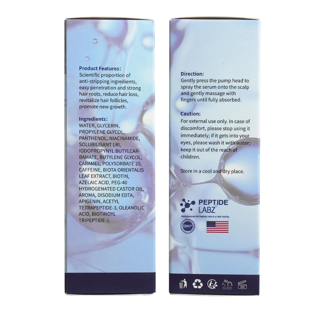PeptideLabz Hair Growth Serum Spray – Acetyl Tetrapeptide-3, Biotinoyl Tripeptide-1, Caffeine, Licorice Root Extract