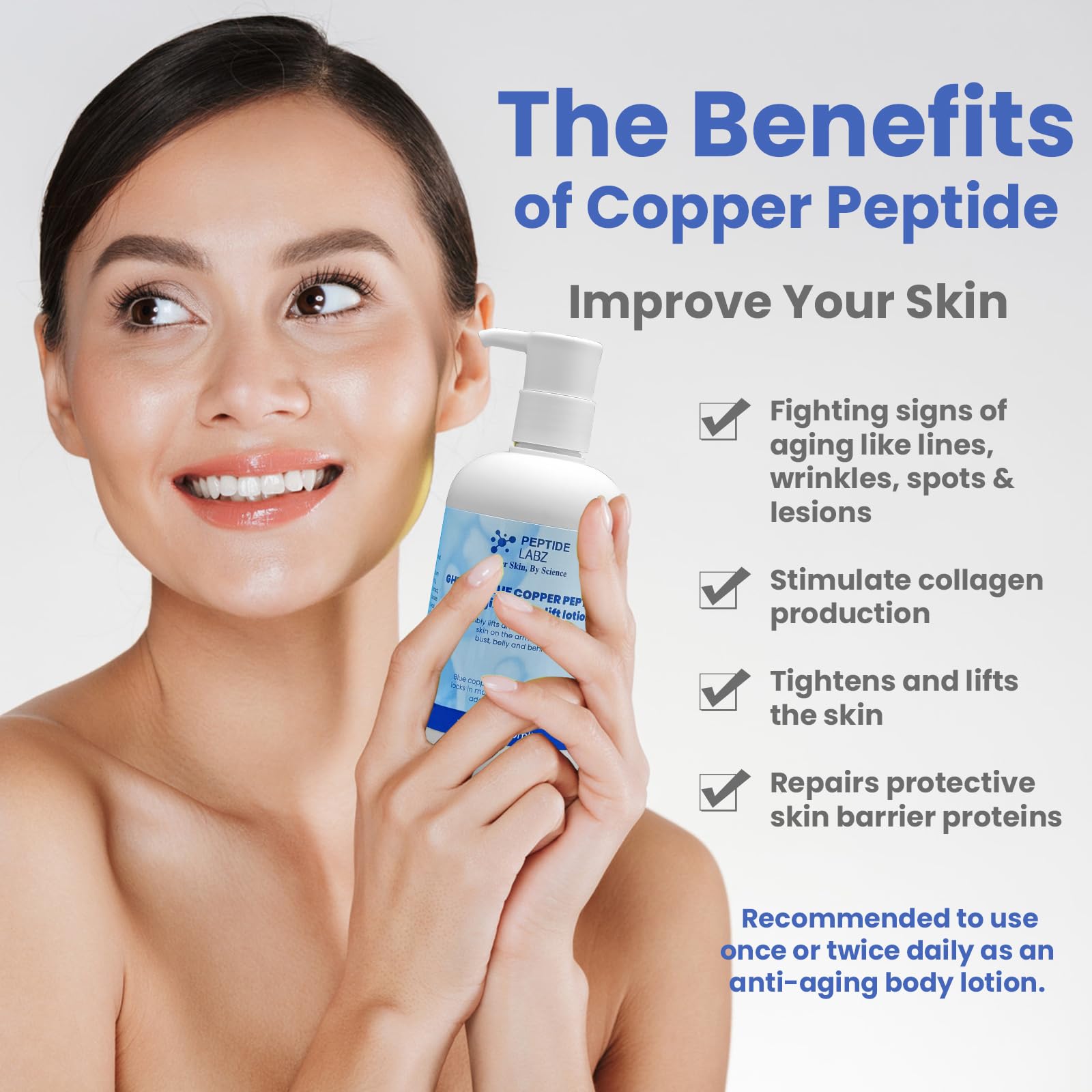 PeptideLabz Copper Peptide & Hyaluronic Acid Body Lotion – Anti-Aging, Skin Firming & Hydrating – 10 fl oz